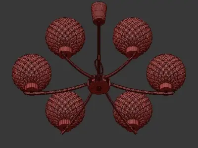 Golden Brass and Vintage Glass Chandelier 3D model