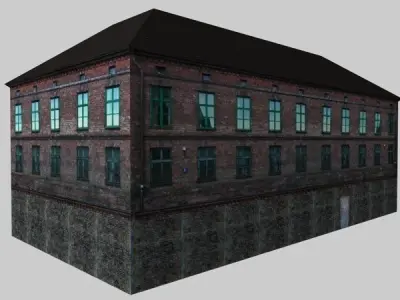 Building old brick with windows Low-poly 3D model