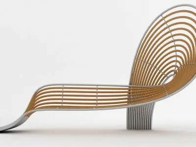 bench lounge chair made of wood and metal 3D model