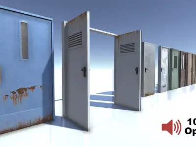 Run down doors Low-poly 3D model