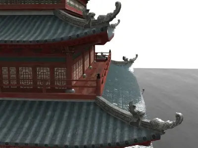 Multi story wooden structure house Low-poly 3D model