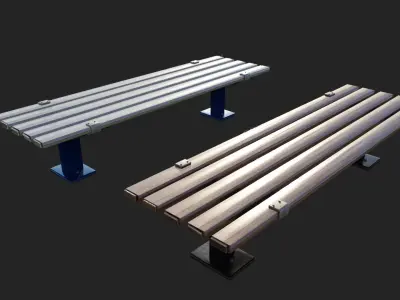 Bench Pair Clean and Rusted Metal  Low-poly 3D model