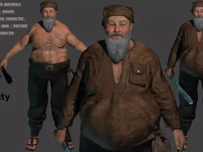 AAA 3D REALISTIC CHARACTER - FANTASY MEDIEVAL OLD MAN BUTCHER Low-poly 3D model