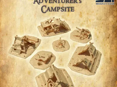 Ruined Adventurers Campsite Tabletop Terrain 28 MM 3D print model
