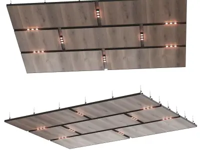 Wooden suspended ceiling with lighting 42 3D model