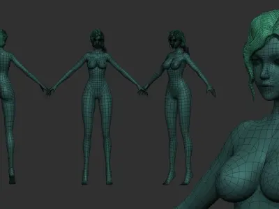 5 Base Meshes Girl Character High and Low-poly 3D model