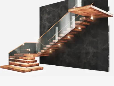 staircase02 wooden staircase with glass railings 3D model