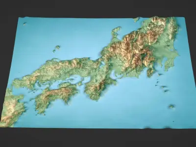 Japan Map Topography Low-poly 3D model