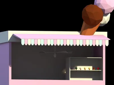Low Poly Ice Cream Stand Low-poly 3D model