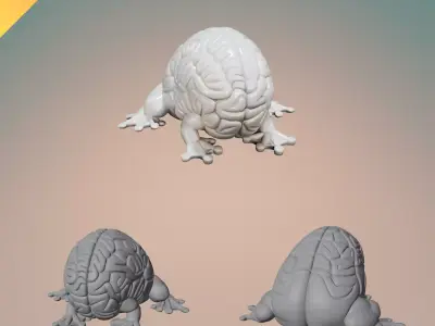 Brain Frog Creature STL OBJ GLB 3D Printable Hybrid Brain Toad 3D print model