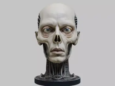 Portrait of a man HR Giger Style Human Head Bust Low-poly 3D model
