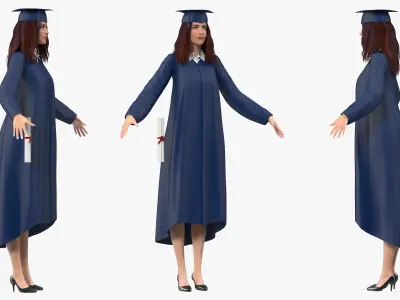  Graduate Woman with Cap and Gown Rigged for Maya 