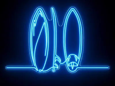 Minimalist Surfboard Set Neon Sign 3D model
