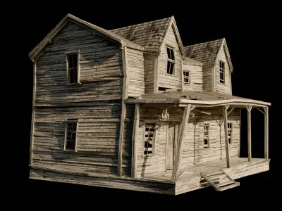 Abandoned House with Interior Low-poly 3D model