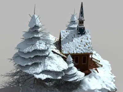 Snow Covered Wood House 3D model