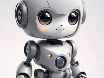 Cute Blue Robot 3D Model Big Eyes Friendly Smile Design Low-poly 3D model