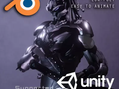 Cyberpunk Ninja Black Armor Low-poly 3D model