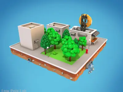 Cartoon City Block Dount Cafe Building Low-poly 3D model