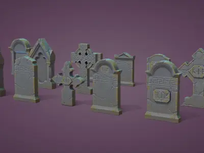 11 Tombstones Low-poly 3D model