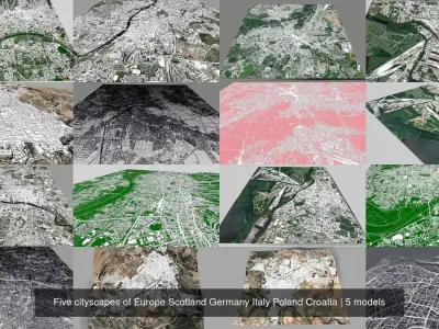Five cityscapes of Europe Scotland Germany Italy Poland Croatia 3D Model Pack