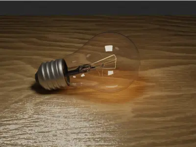 Realistic Bulb light on wooden table 3D model