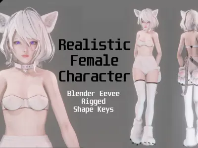 Cat Girl Cosplay - Realistic Female Character - Blender Eevee Low-poly 3D model