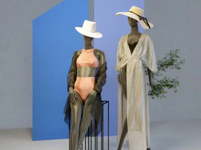 Summer Shop front with female mannequin 3D model