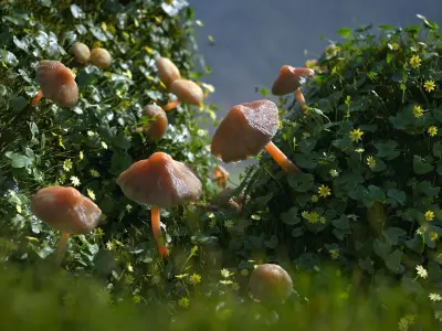 Mushroom Road Scene Low-poly 3D model