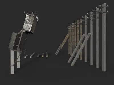 Transformer and Power Line Low-poly 3D model