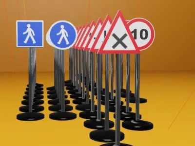 French Traffic Sign 3D Model Pack - 43 Different Signs Low-poly 3D model