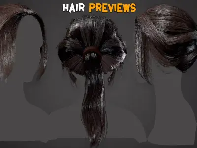 10 Ponytail Hair Models and PBR Textures  Vol 05 Low-poly 3D model