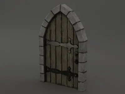Medieval Door Stone Arch and Door 3D Model Low-poly 3D model