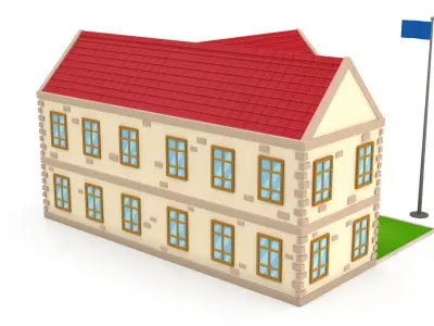 Cartoon school Low-poly 3D model