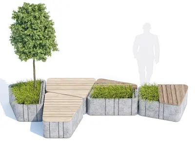 Timber seats and benches 3D model