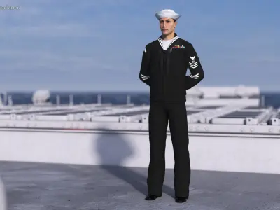  US Navy Sailor in Black Uniform Standing Pose 