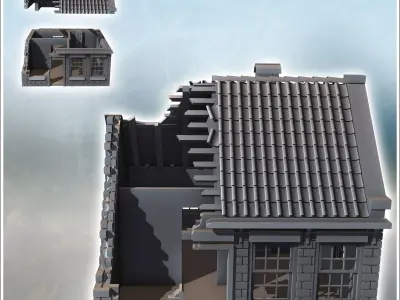 Single-story house with brick walls tiled roof and rear annex 9  3D print model