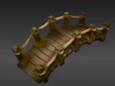 Stylized Wooden Bridge Fantasy Background Environment 3D Model Low-poly 3D model