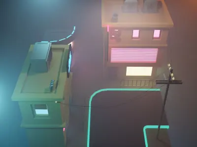 Cyber punk city model Low-poly 3D model