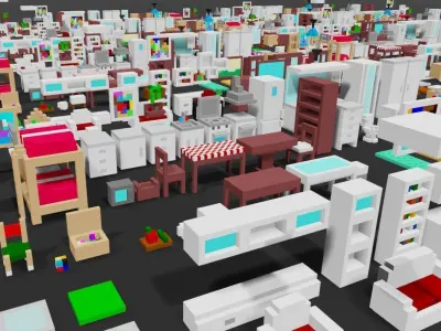 Voxel Home furniture pack Low-poly 3D model