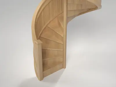Light Oak Wooden Spiral Staircase Low-poly 3D model