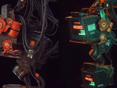  2 Cyberpunk Monitors-C4D-Octane-Redshift 