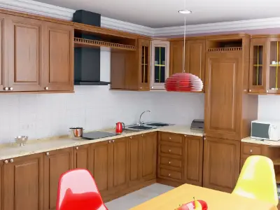 Corner wooden classic kitchen 3D model