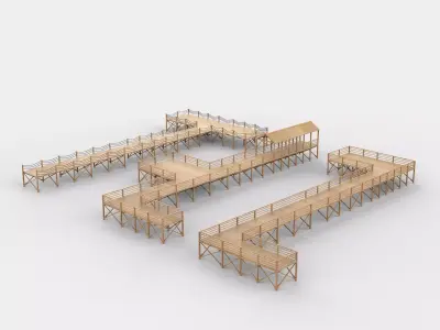 wooden pier set  3D model