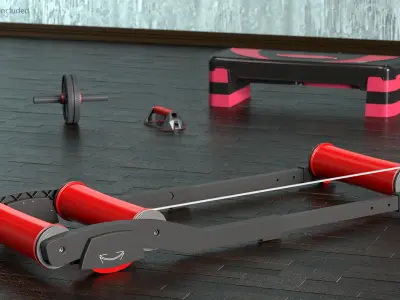  Cyclist on Road Bike with Roller Trainer Rigged 