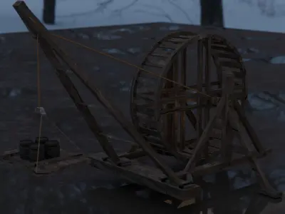 Medieval Treadmill Crane Low-poly 3D model
