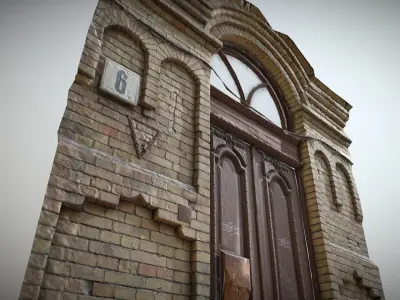 Scanned photorealistic old ornamented door Low-poly 3D model