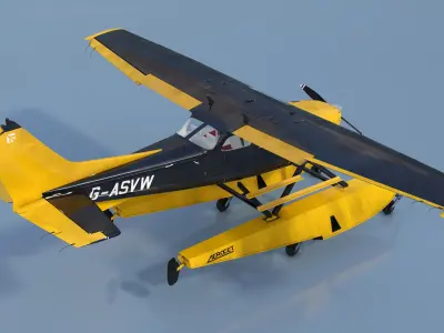  Seaplane with Pontoons Rigged for Maya 