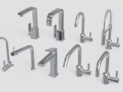 Kitchen Sink Faucet Set of 9 Low-poly 3D model
