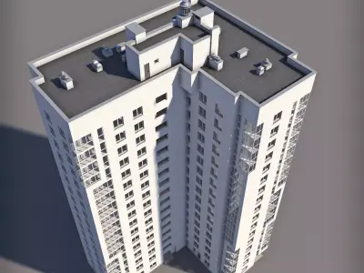 3DSwik apartment building with roof 3D model
