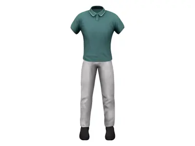 Men Polo Shirt Pants Slip Ons Summer Outfit Low-poly 3D model